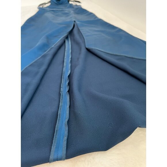 New Lovely Size 4 High Neck Backless Maxi Dress w/Slim Belt Atlantic Blue *Stain - Picture 12 of 16